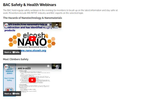 Safety Webinar page screen shot
